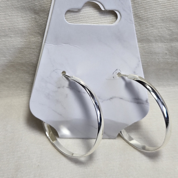 Sterling Silver Lever Back Hoop Earrings Appx 1" - Picture 1 of 4